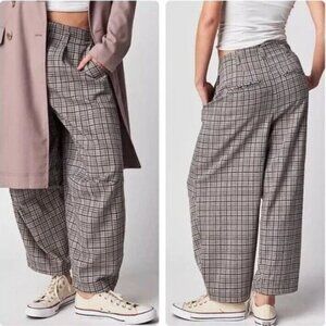 Free People Turning Point Barrel Leg Plaid Pants Size 2
